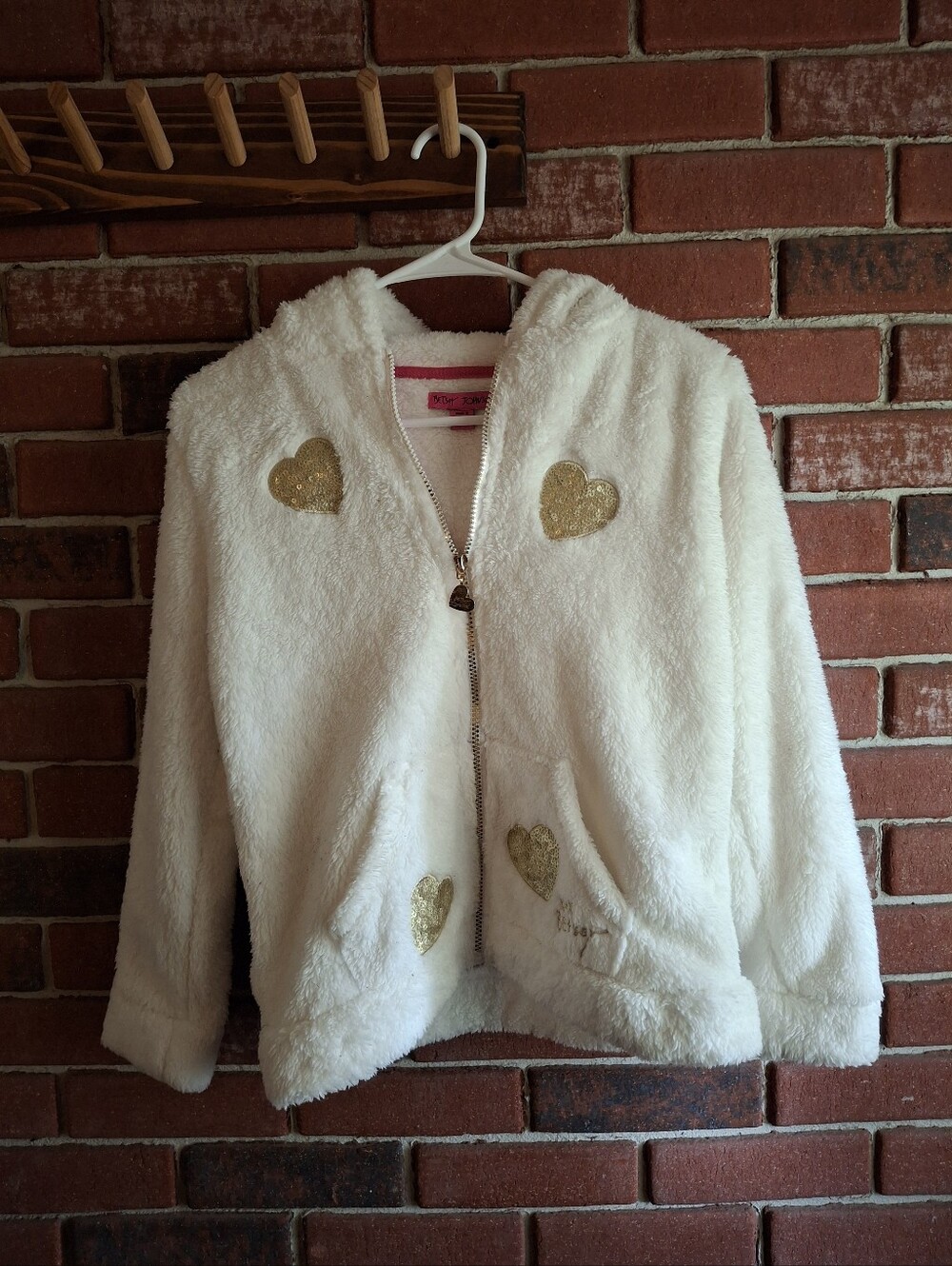 Girls Betsey Johnson white fuzzy zip up Sweater